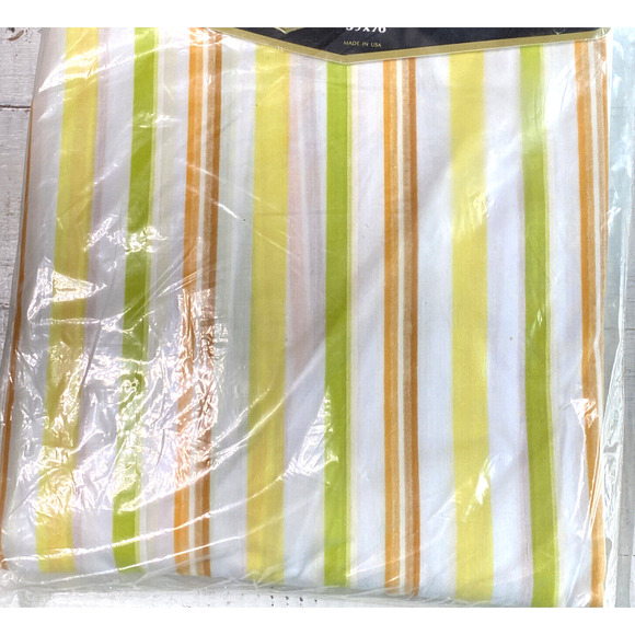 Vintage 1960s New Pequot Percale Twin Fitted Sheet Aurora Stripe Orange Yellow - Picture 5 of 12